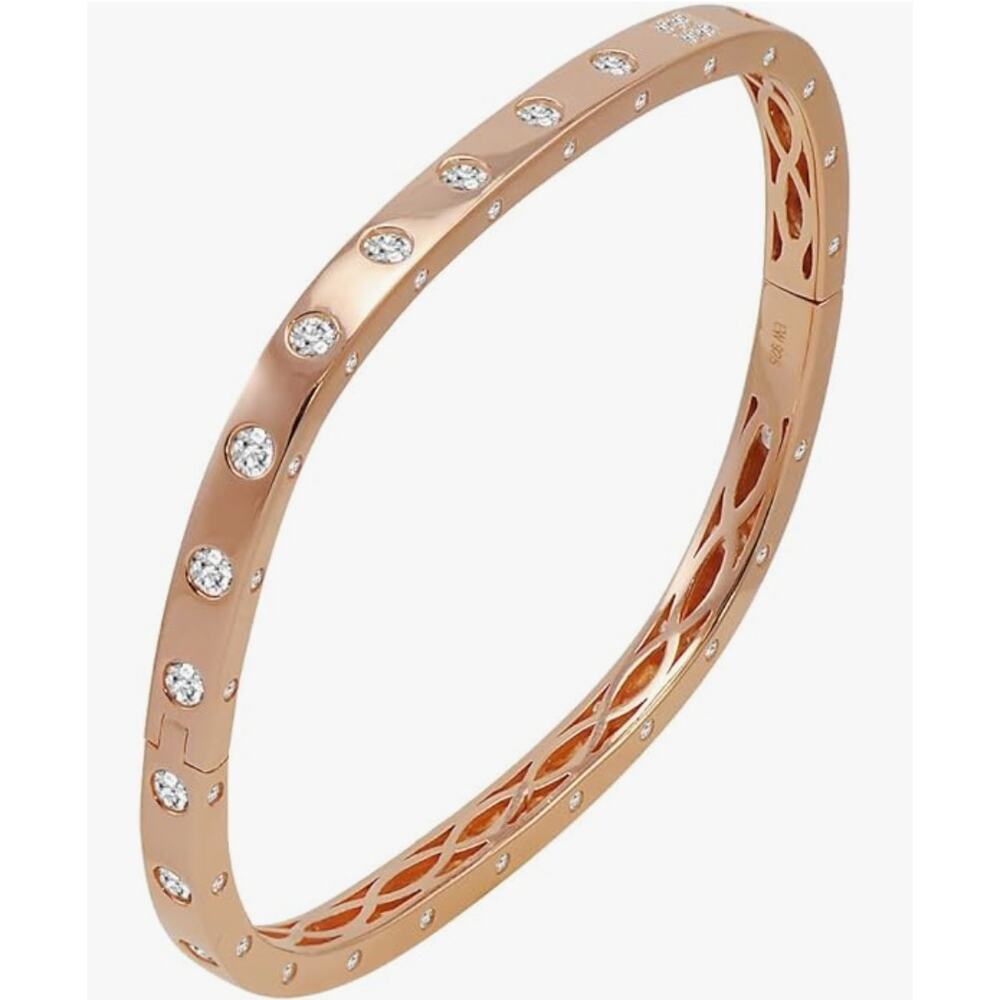 Amanda Rose Cubic Zirconia Rose Gold Flashed Sterling Silver Bezel Cuff Bangle
